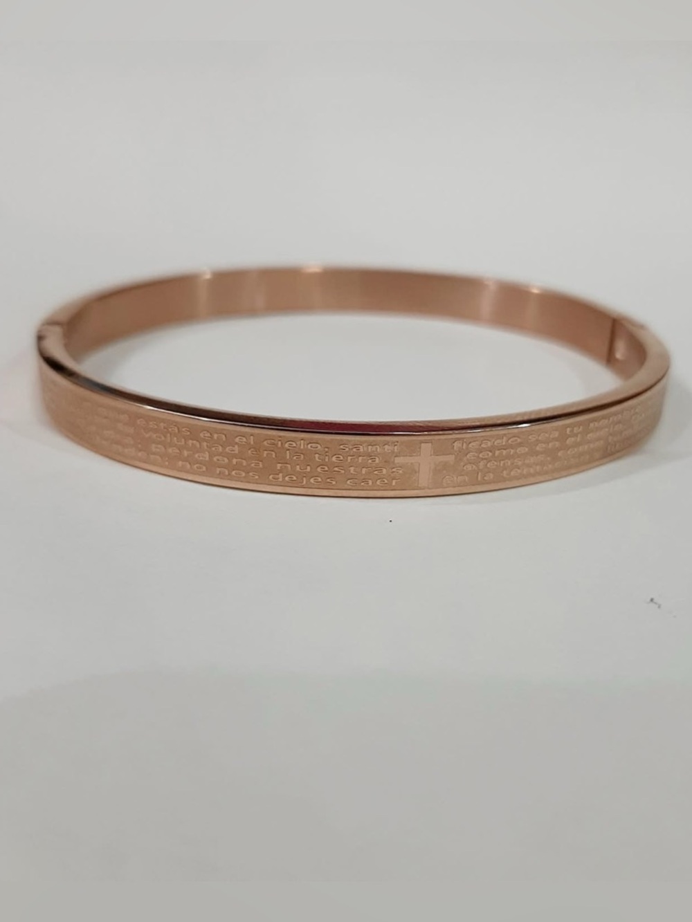 Rose Gold Religious Spanish Engraved Bangle Bracelet stainless